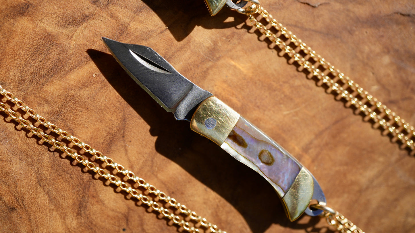 Abalone Shell Knife Necklace || Shell Pocket Knife Necklace || Blade Necklace || Brass Knife Necklace || Real Knife Necklace || Unisex