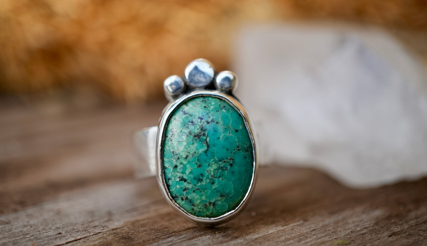 Turquoise Boho Style Sterling Silver Ring || Statement Turquoise Ring || Handmade Turquoise Ring