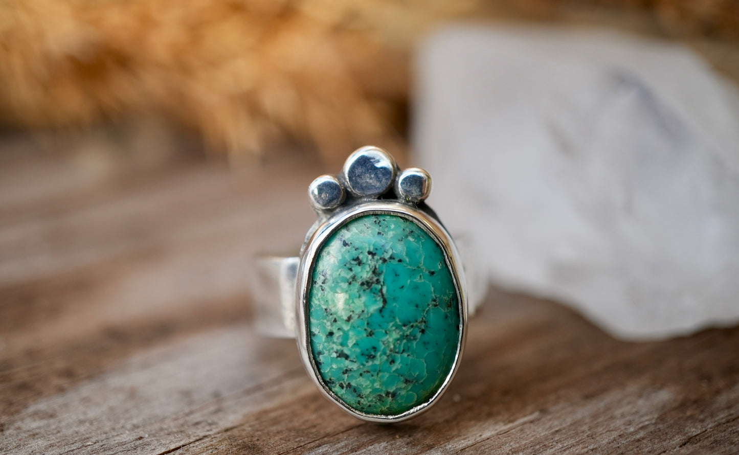 Turquoise Boho Style Sterling Silver Ring || Statement Turquoise Ring || Handmade Turquoise Ring