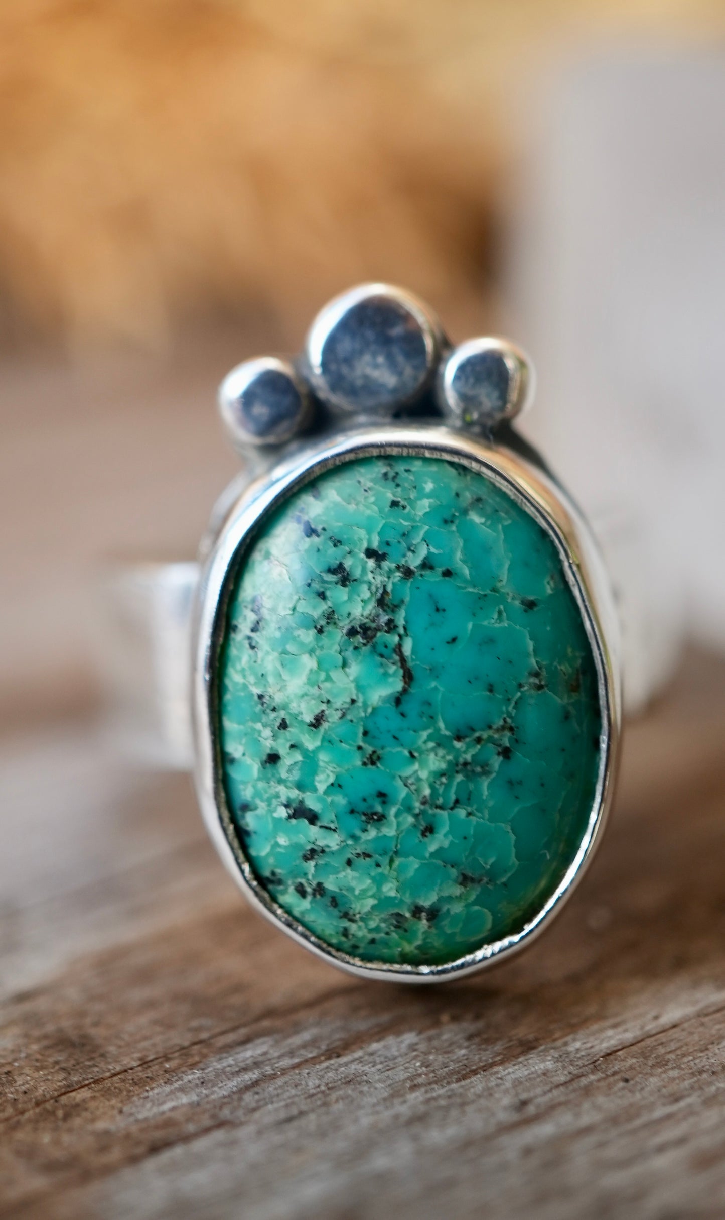 Turquoise Boho Style Sterling Silver Ring || Statement Turquoise Ring || Handmade Turquoise Ring