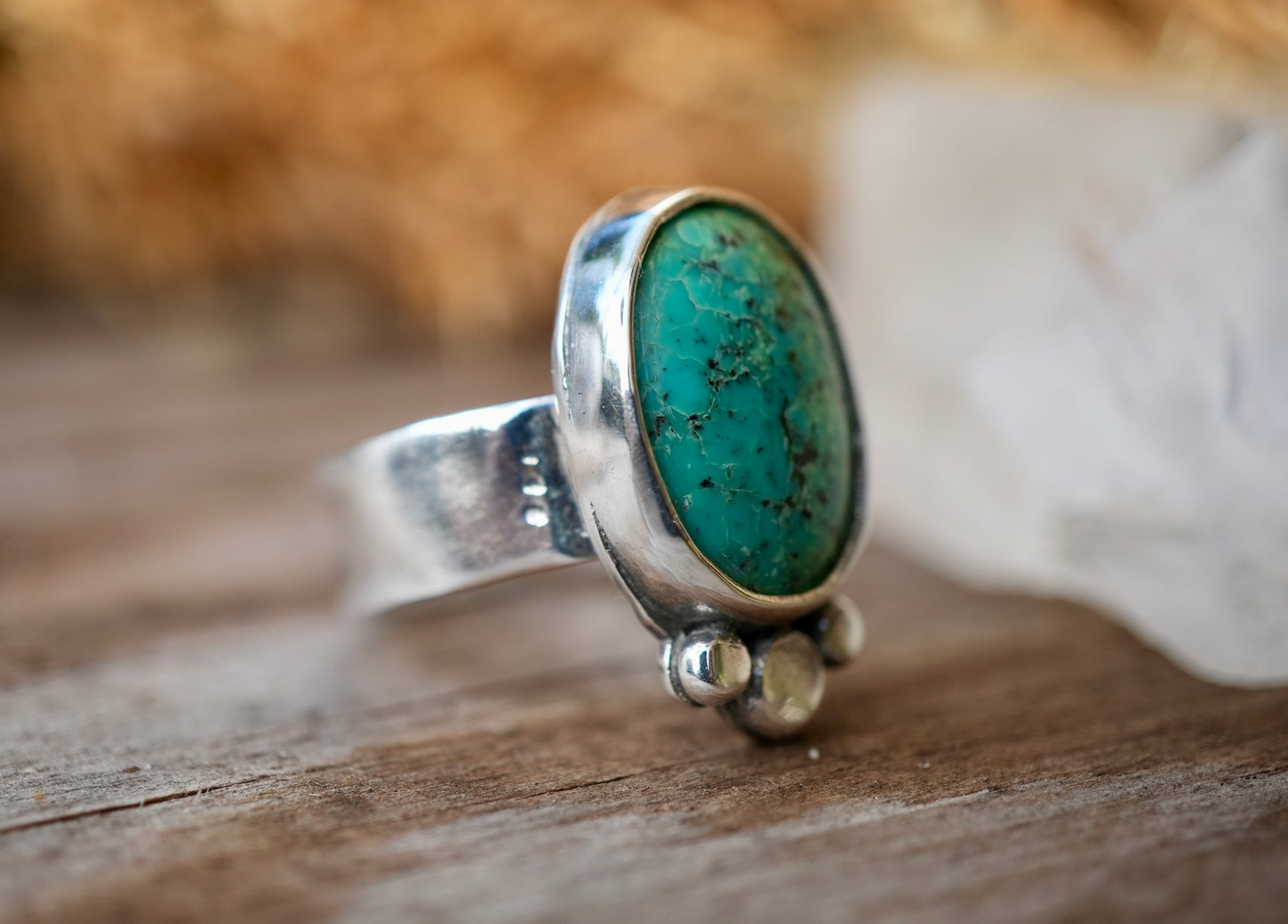 Turquoise Boho Style Sterling Silver Ring || Statement Turquoise Ring || Handmade Turquoise Ring