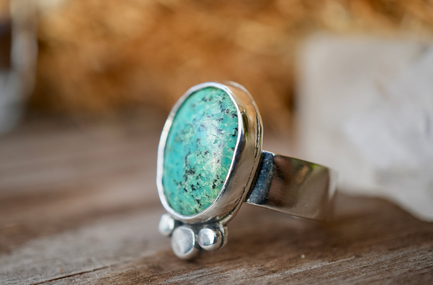 Turquoise Boho Style Sterling Silver Ring || Statement Turquoise Ring || Handmade Turquoise Ring