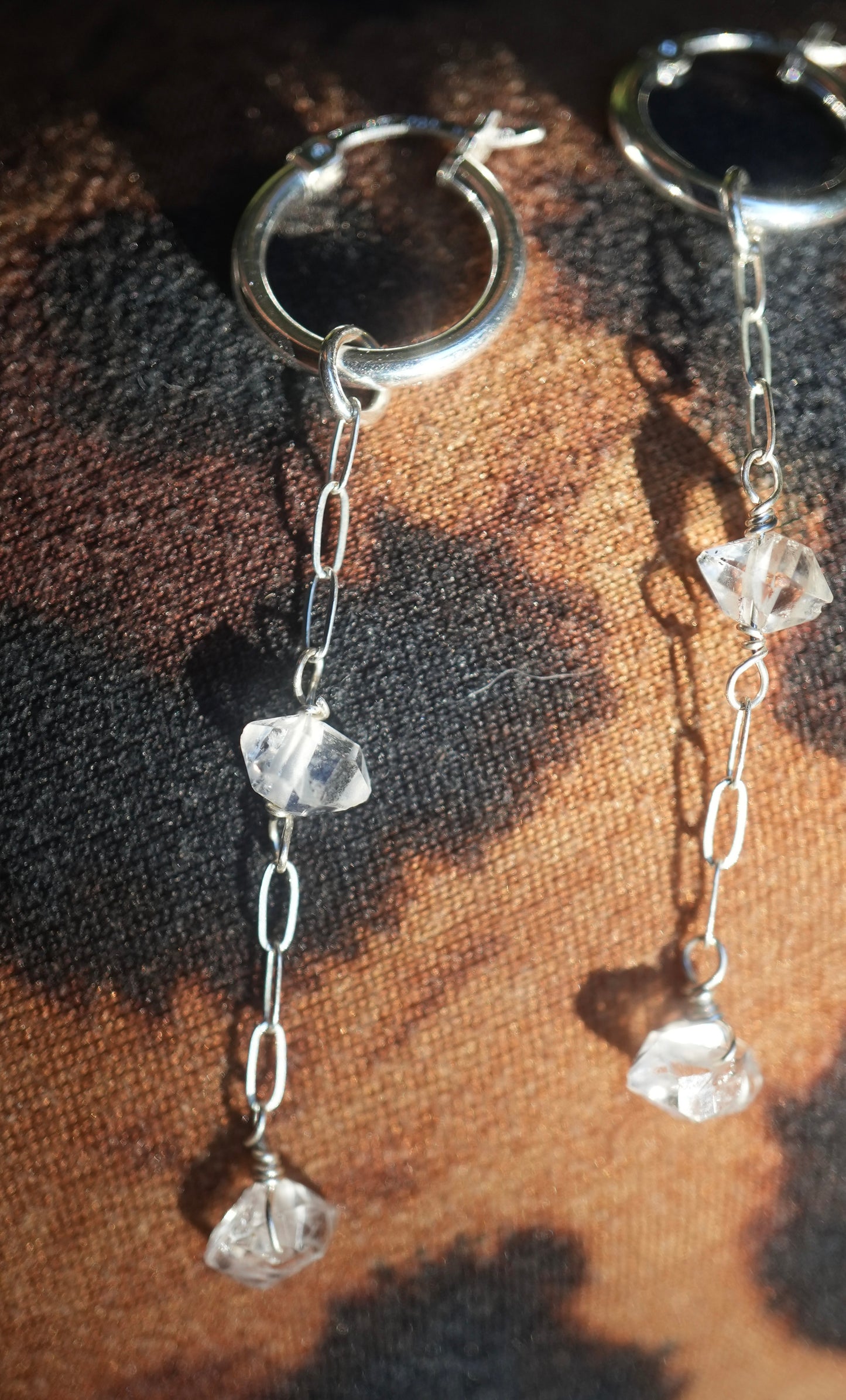 Silver Wanderlust Crystal Huggers || 925 Sterling Silver Clear Quartz & Herkimer Diamond || Bridal Earrings || Bridal Jewelry | Silver Hoops