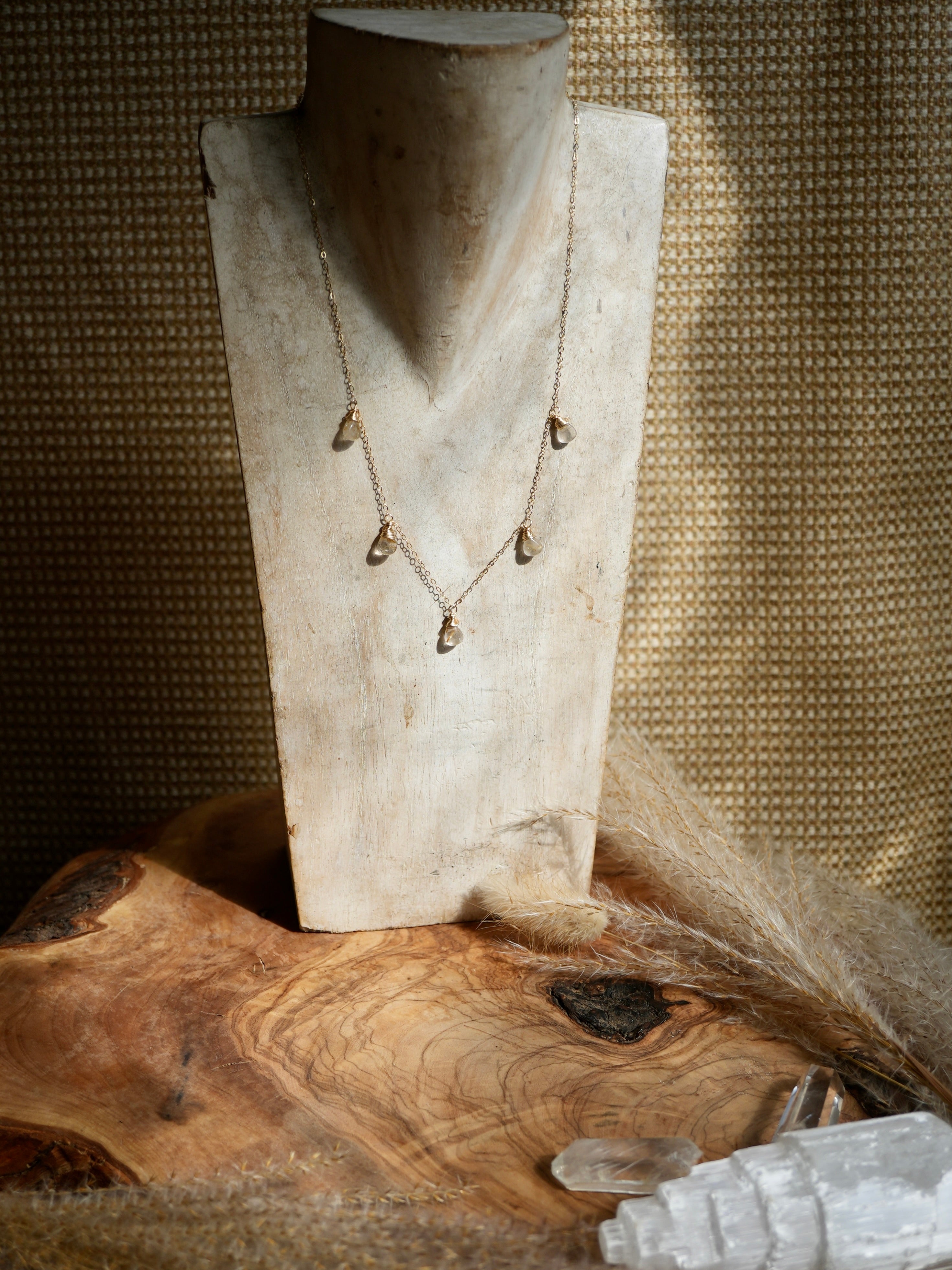 Golden authentic rutilated quartz necklace on gold filled chain