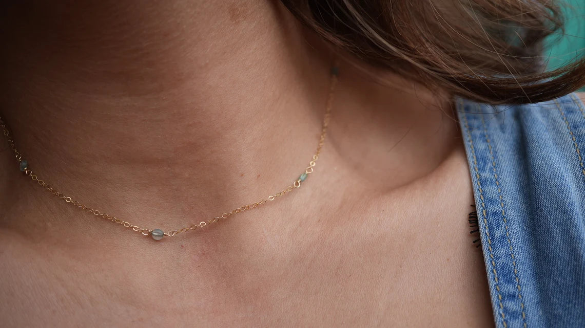 Gold Filled Blue Apatite Duster Necklace || Dainty Everyday Necklace