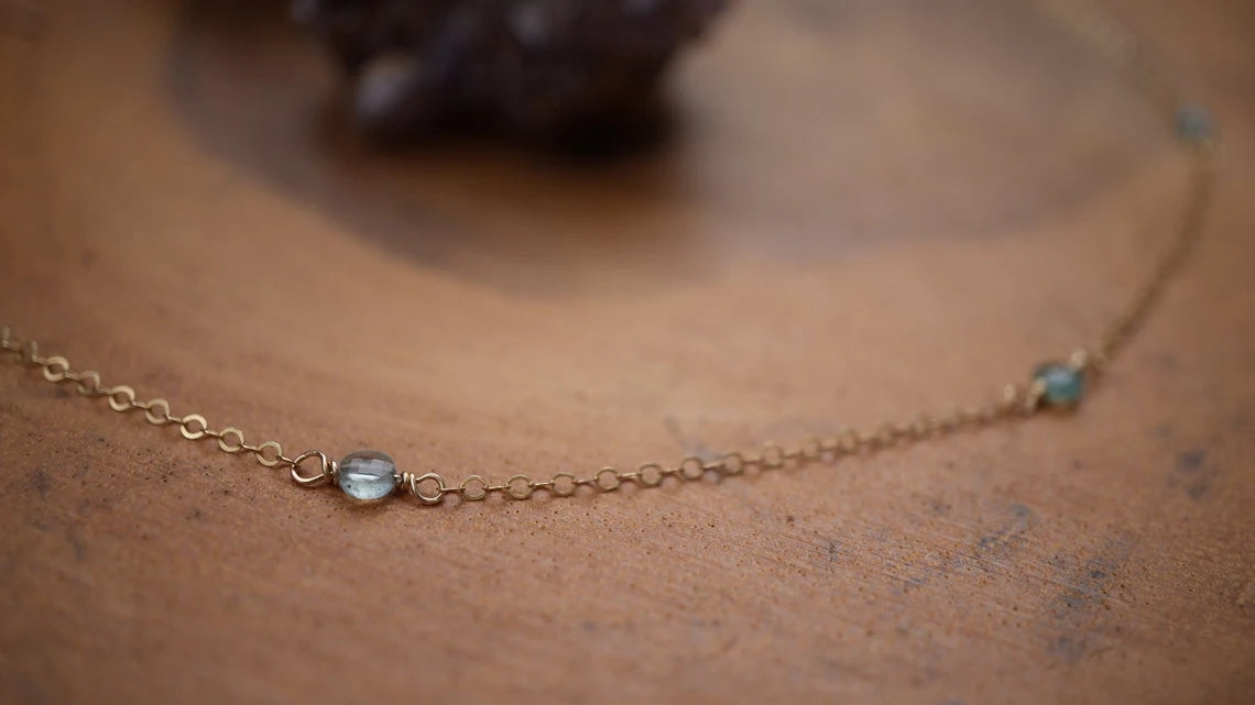 Gold Filled Blue Apatite Duster Necklace || Dainty Everyday Necklace