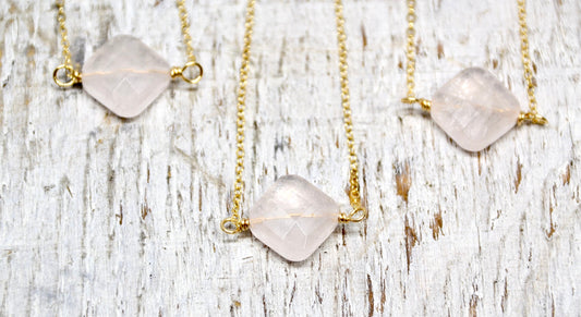 Rose Quartz Necklace| Natural Stone| 14k Gold Filled|