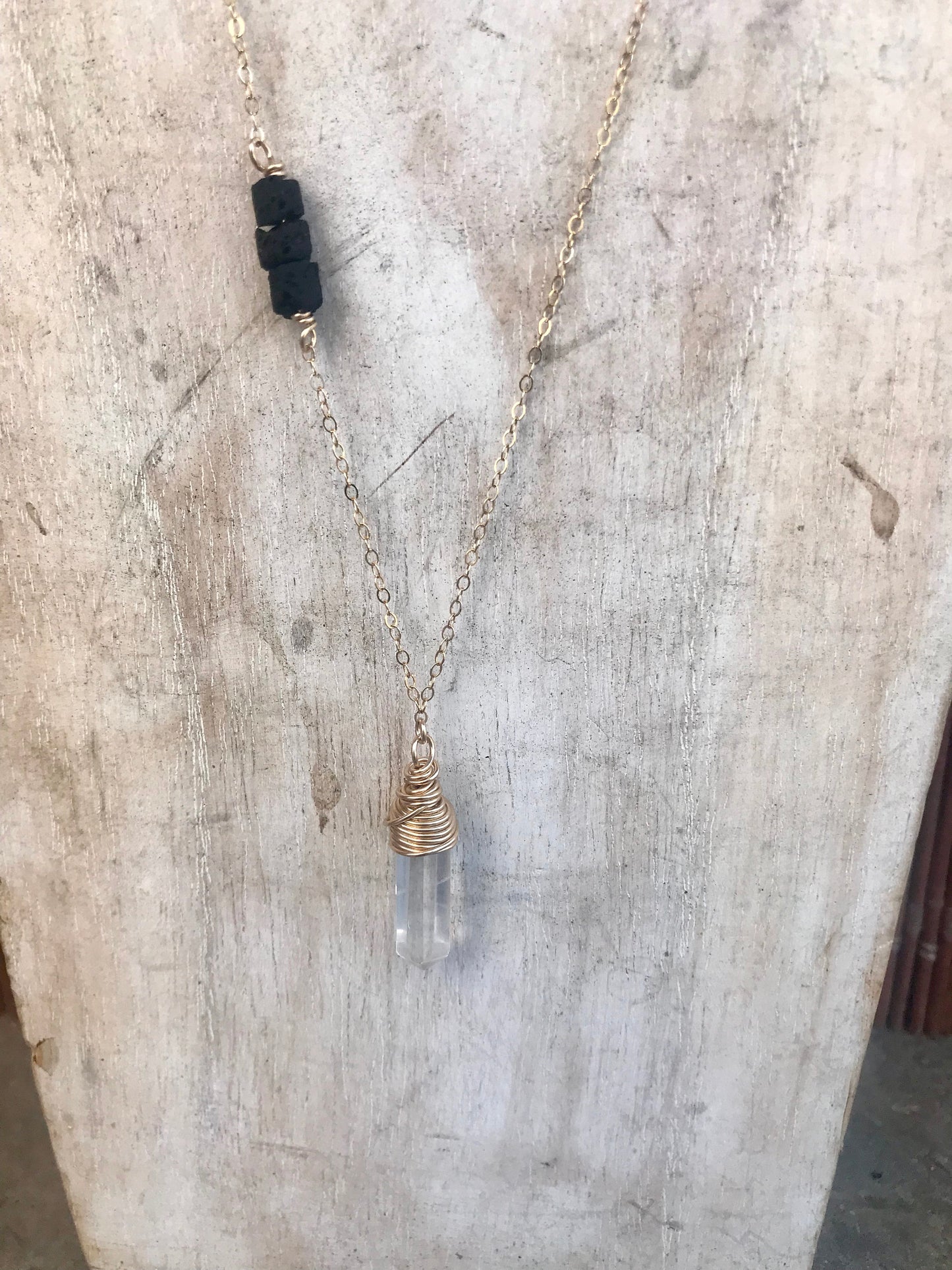 Essential Oil Necklace| Clear Quartz Necklace| 14K Gold Filled