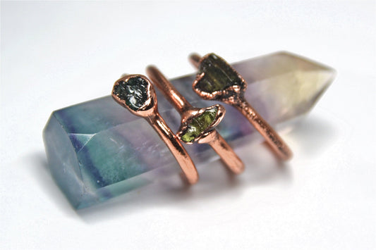 Raw Green Tourmaline Ring | Raw Tourmaline Ring | Stacking Ring |