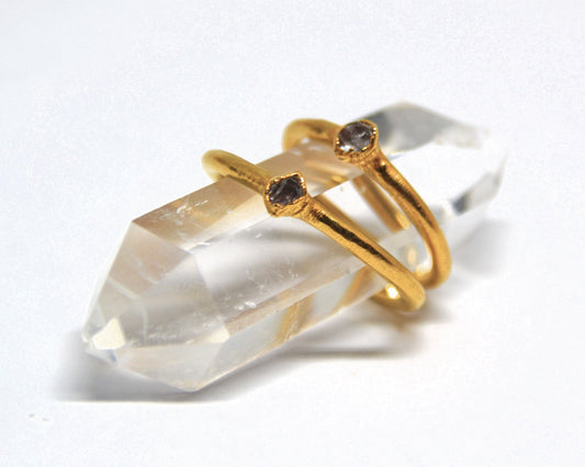 Golden Baby Herkimer Diamond Ring | April Birthstone Ring |