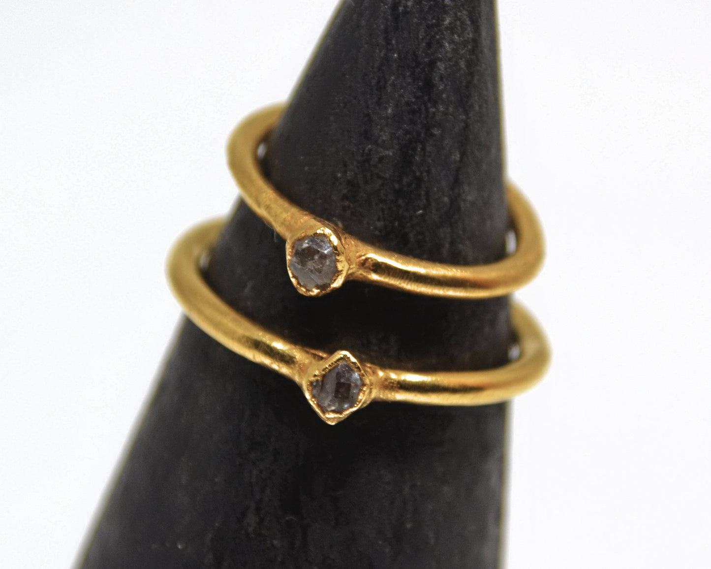 Golden Baby Herkimer Diamond Ring | April Birthstone Ring |