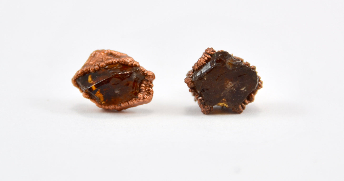 Raw Citrine Crystal Studs | Crystal Earrings | Copper Citrine Studs |