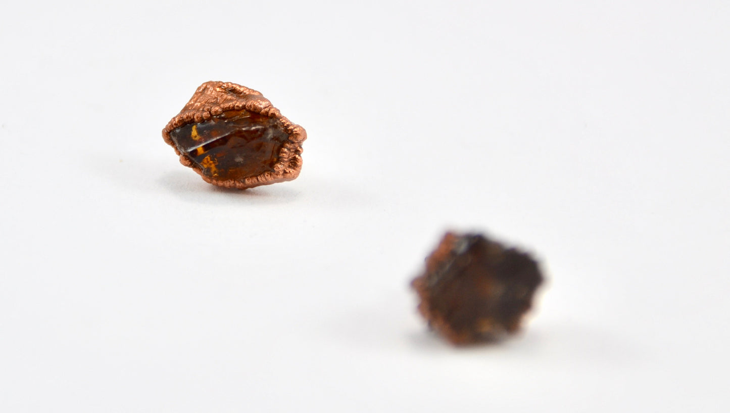 Raw Citrine Crystal Studs | Crystal Earrings | Copper Citrine Studs |