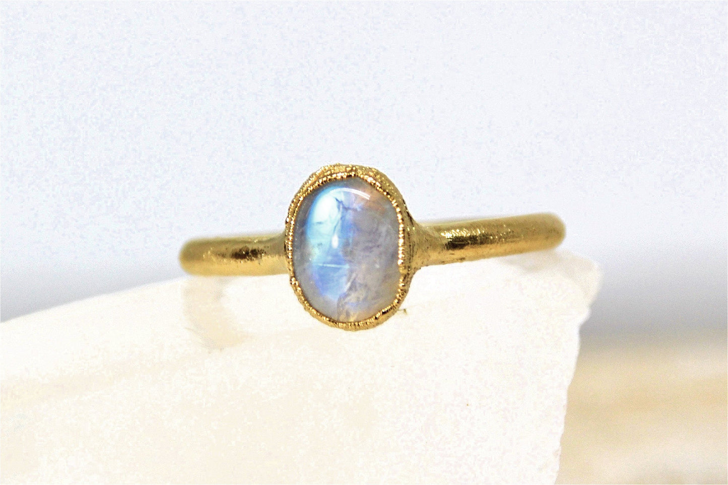 Gold Rainbow Moonstone Ring || June Birthstone Ring