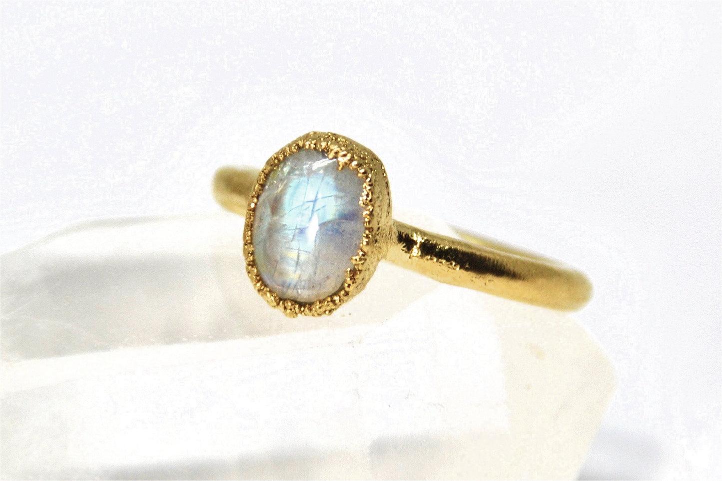 Gold Rainbow Moonstone Ring || June Birthstone Ring