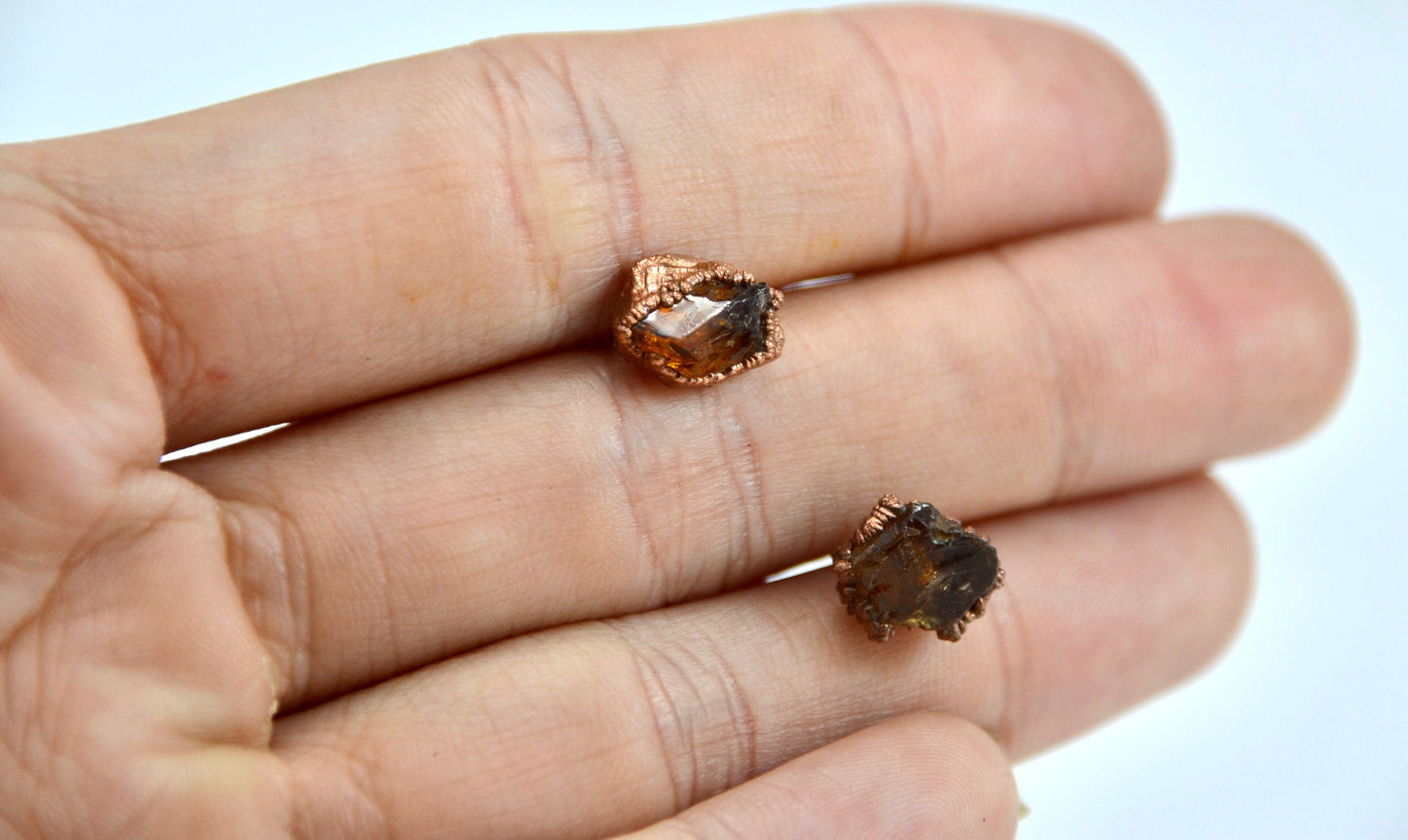 Raw Citrine Crystal Studs | Crystal Earrings | Copper Citrine Studs |