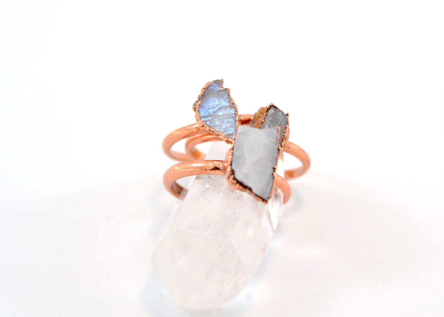 Raw Rainbow Moonstone Copper Ring | June Birthstone
