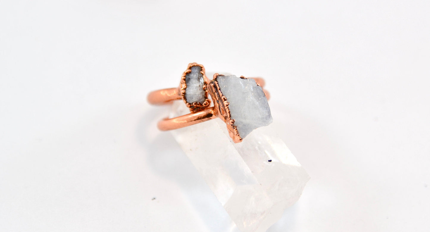 Raw Rainbow Moonstone Copper Ring | June Birthstone