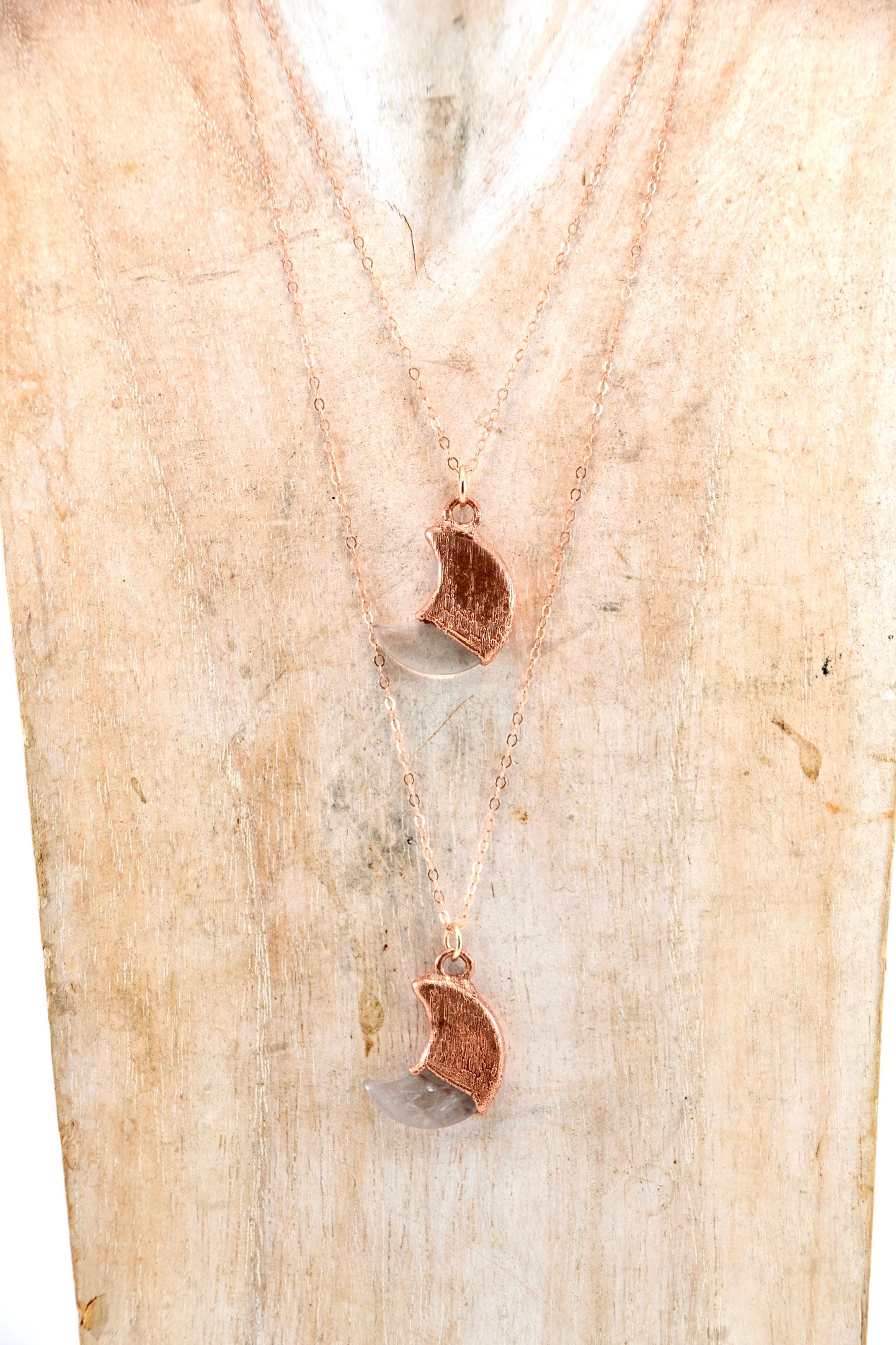 Rose Quartz Moon Necklace Copper