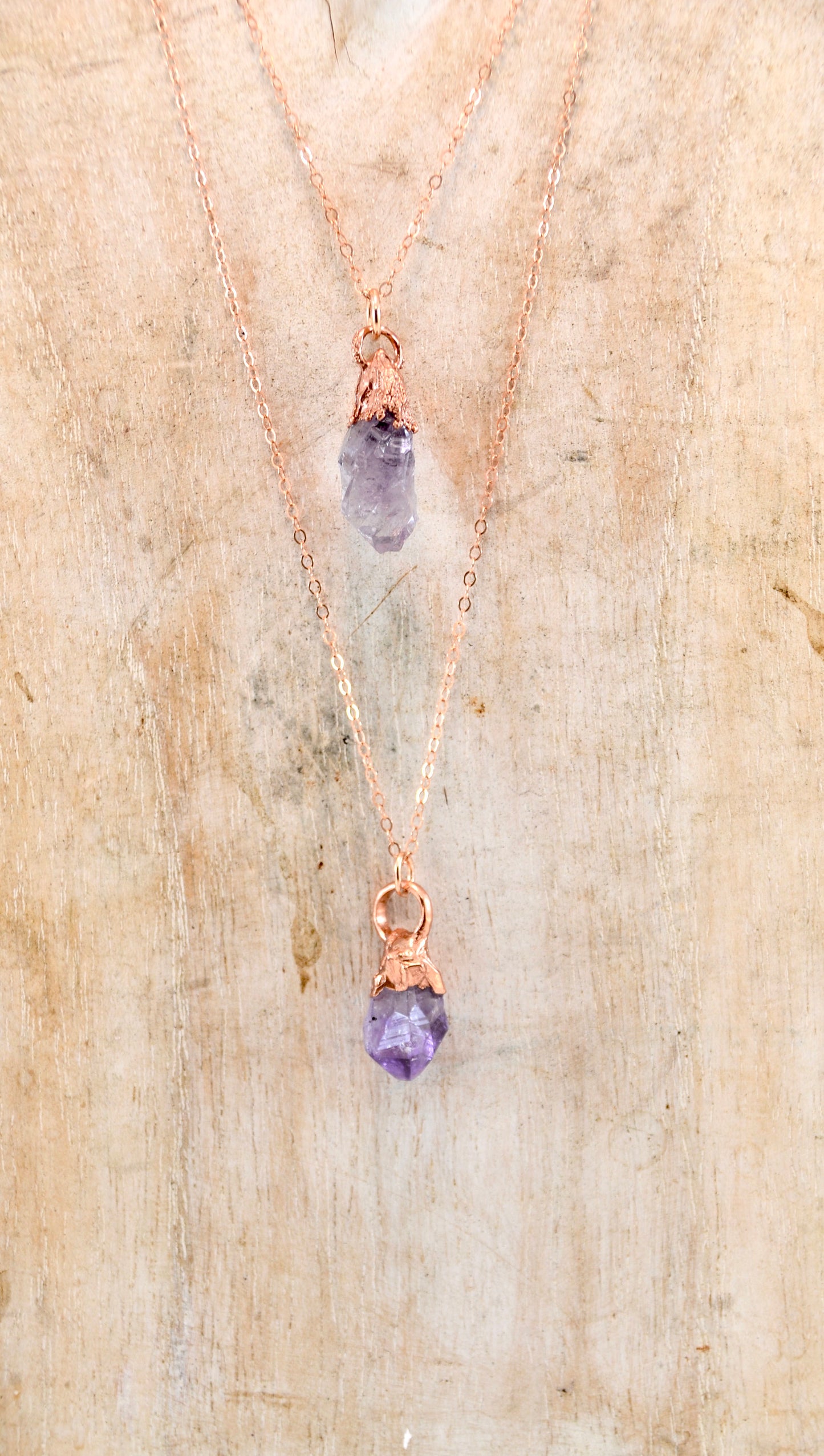 Amethyst Point Copper 14k Rose Gold Necklace || February Birthstone