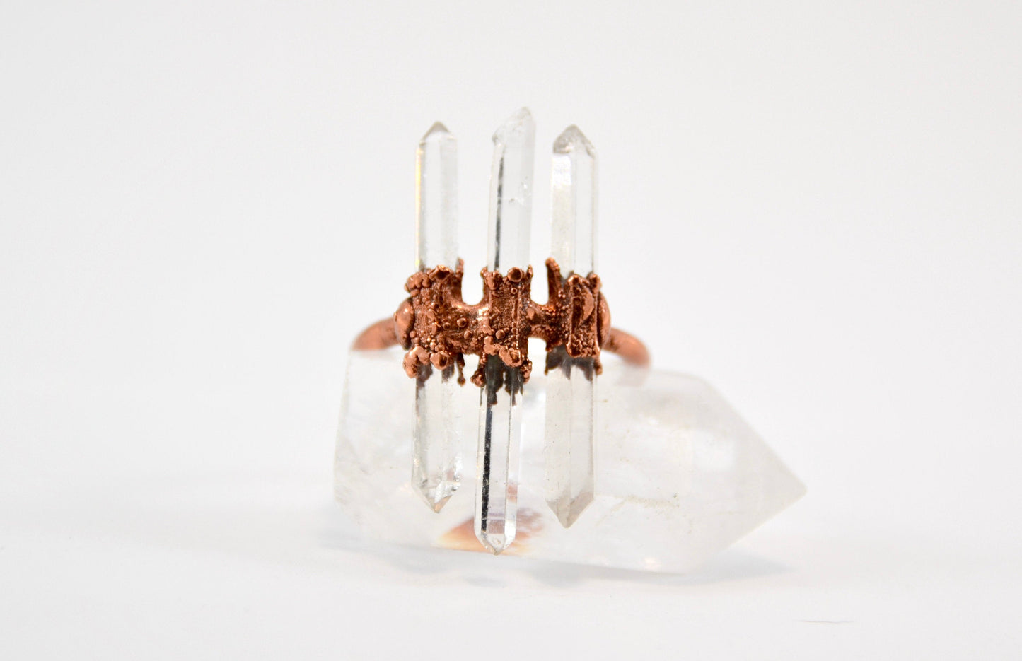 Three Stone Raw Quartz Ring | Goddess Quartz Ring |