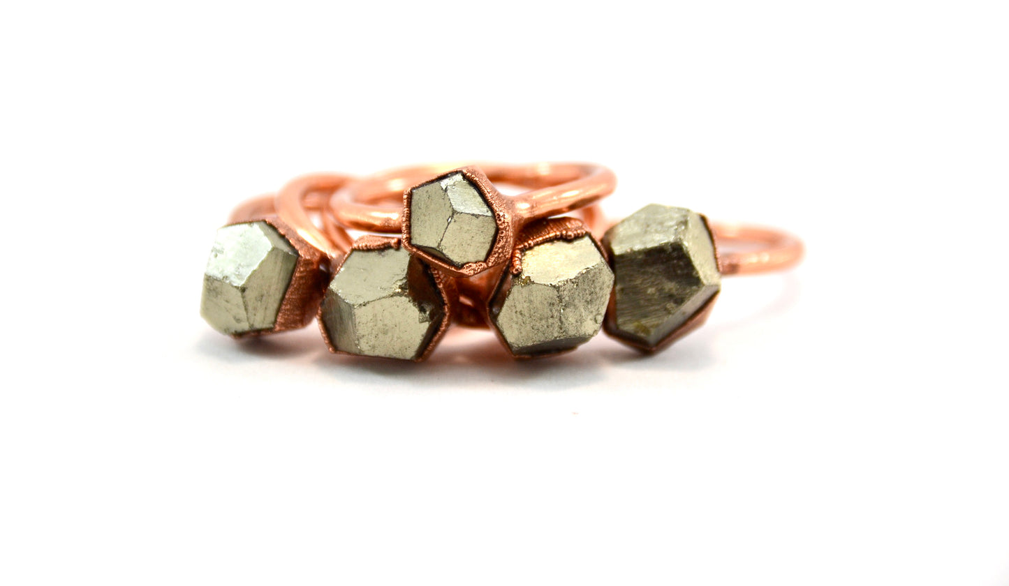 Raw Pyrite Copper Ring | Copper Pyrite Ring | Fools Gold Ring