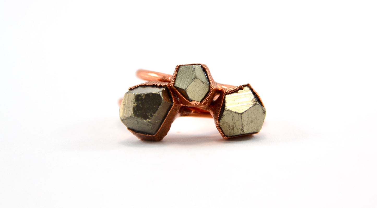 Raw Pyrite Copper Ring | Copper Pyrite Ring | Fools Gold Ring