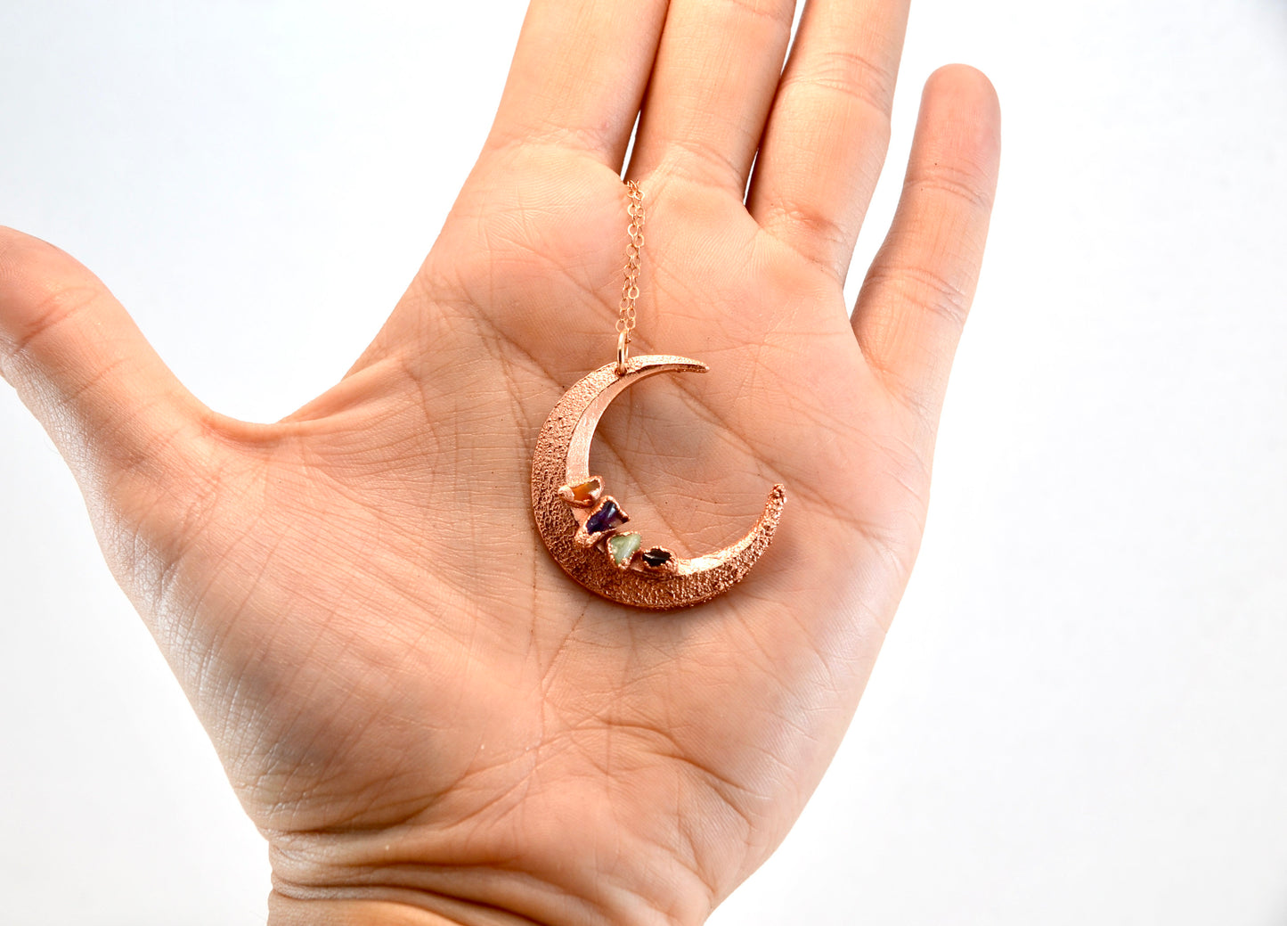 Copper Crystal Chakra Moon Necklace