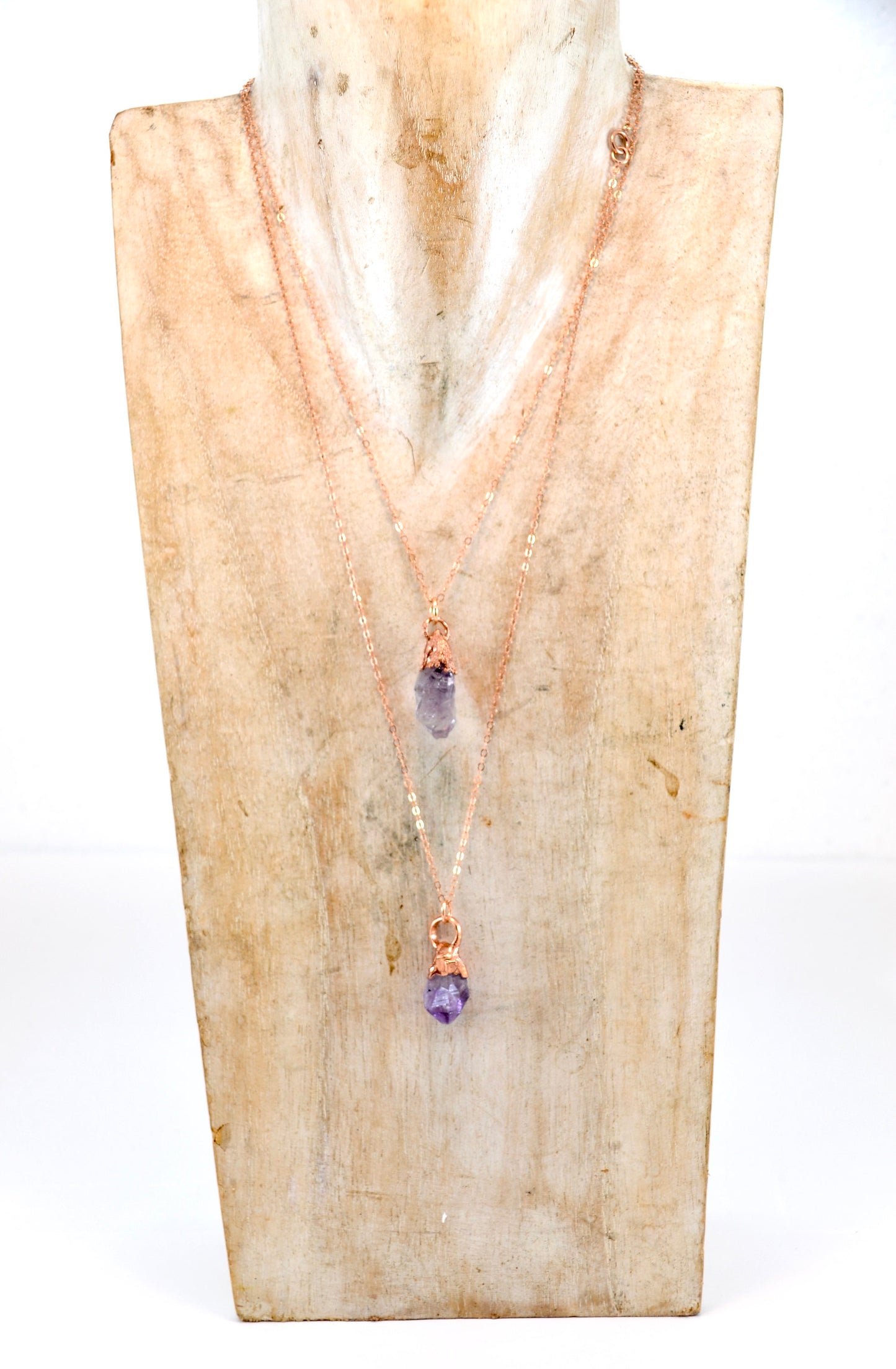 Amethyst Point Copper 14k Rose Gold Necklace || February Birthstone