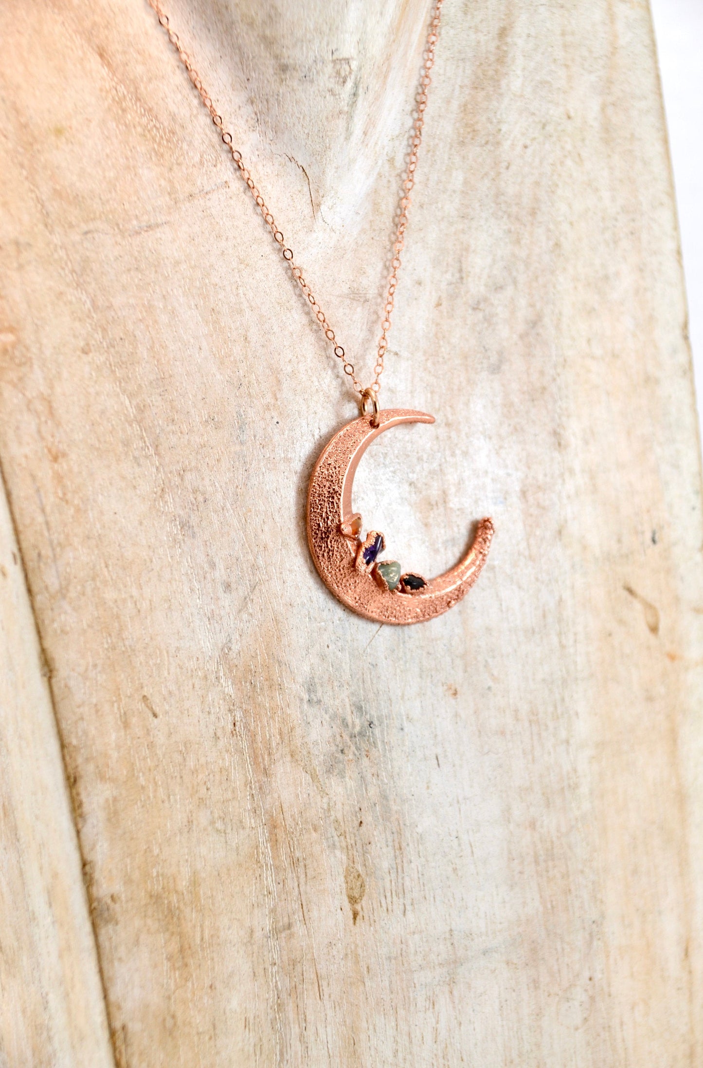 Copper Crystal Chakra Moon Necklace