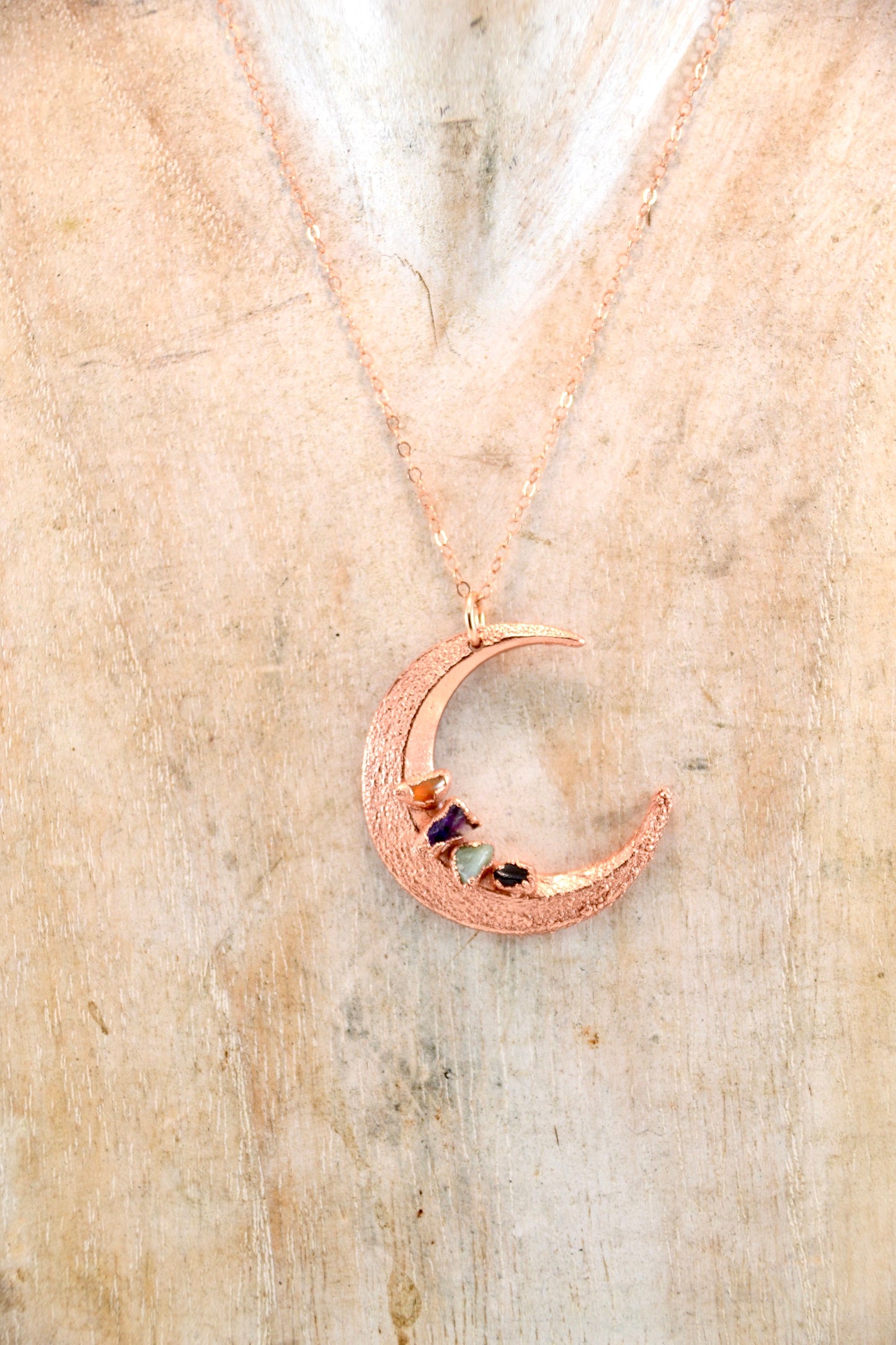 Copper Crystal Chakra Moon Necklace