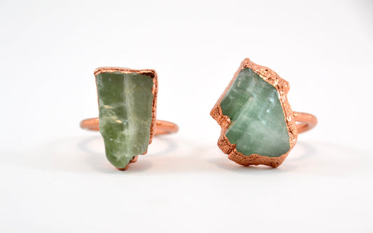 Raw Calcite Copper Ring | Mineral Stone Ring | Green Calcite Copper Ring