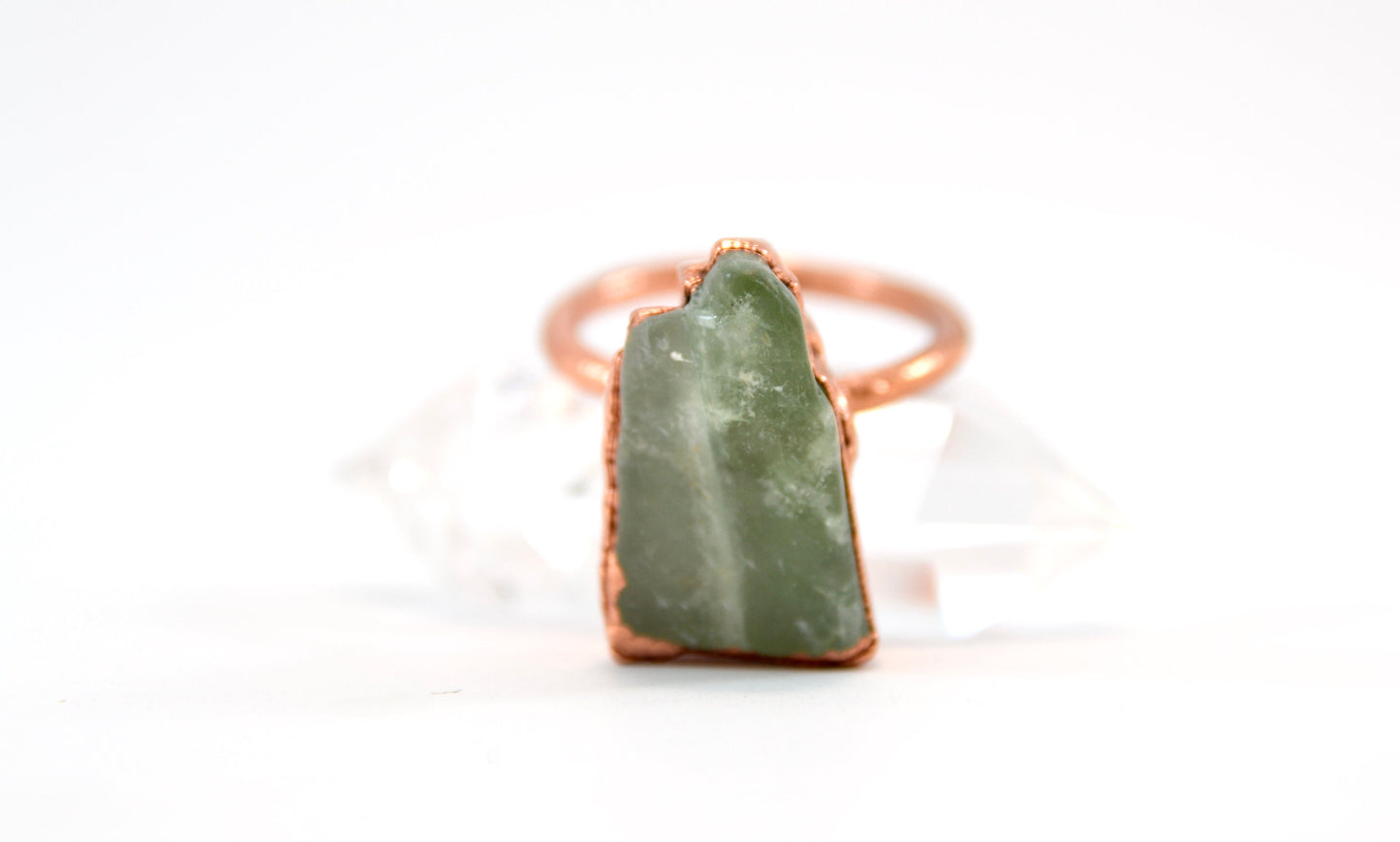 Raw Calcite Copper Ring | Mineral Stone Ring | Green Calcite Copper Ring