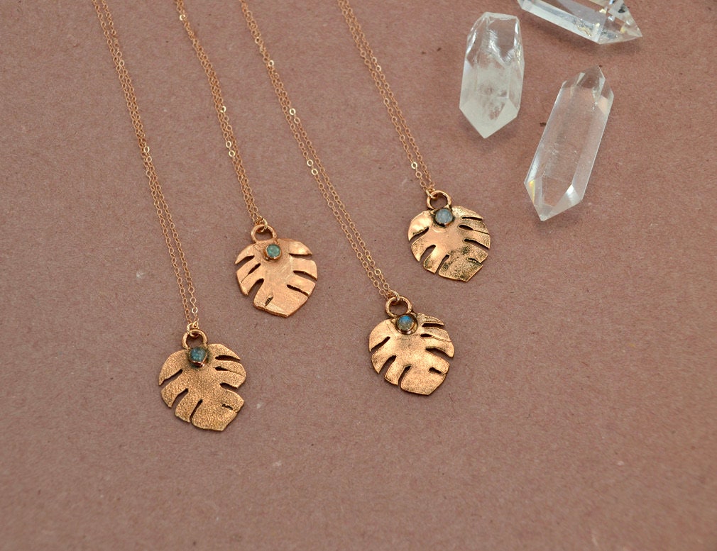 Monstera Leaf Necklace || Handmade Monstera Necklace || Copper & 14K Rose Gold Filled