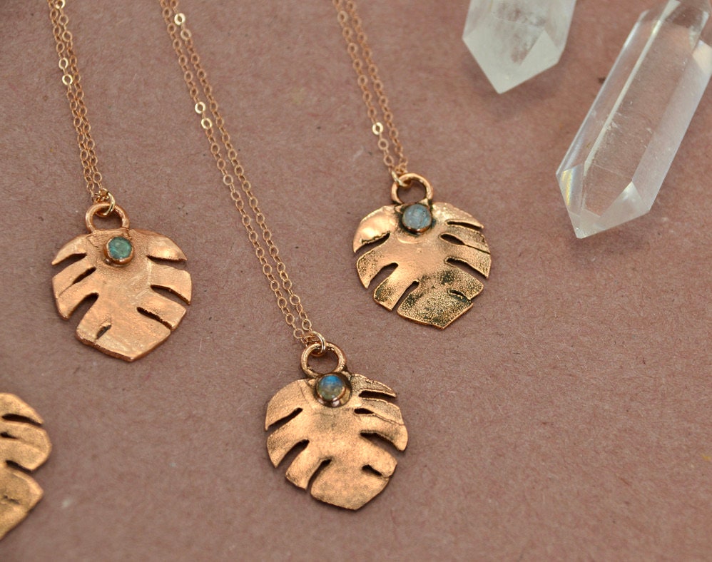 Monstera Leaf Necklace || Handmade Monstera Necklace || Copper & 14K Rose Gold Filled