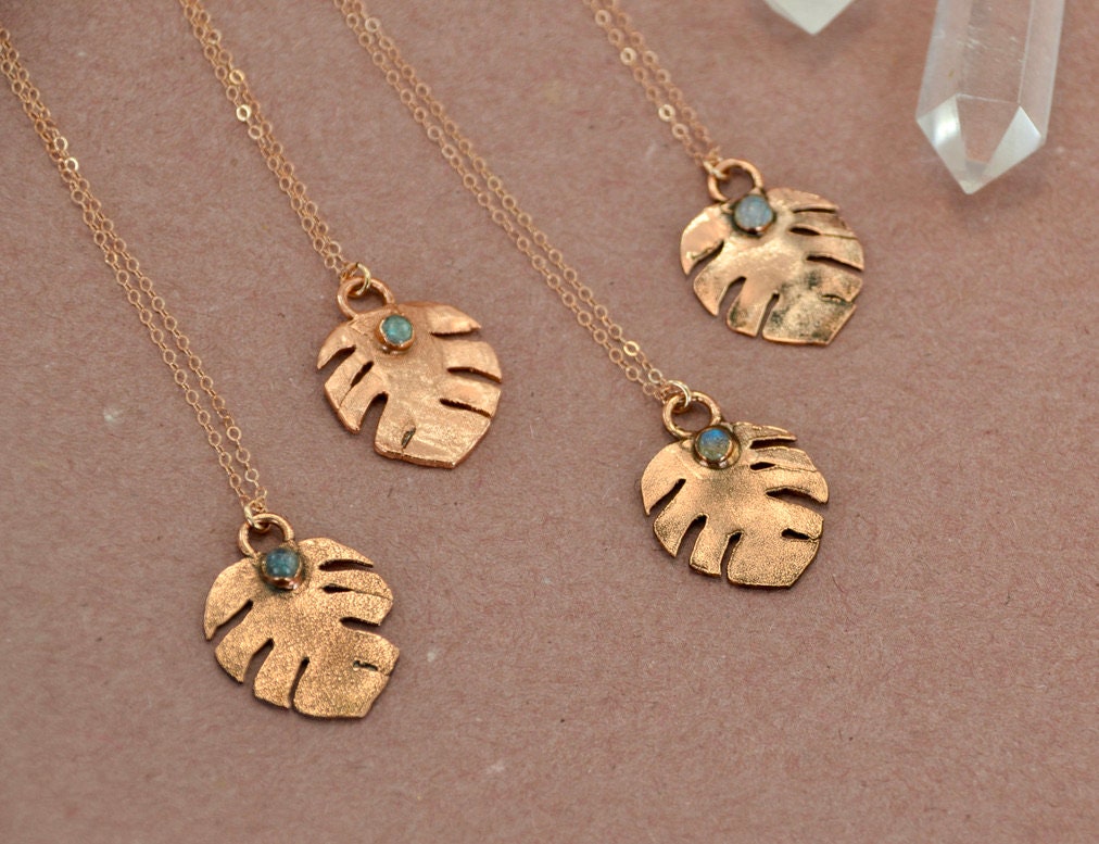 Monstera Leaf Necklace || Handmade Monstera Necklace || Copper & 14K Rose Gold Filled