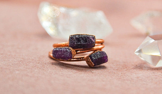 Raw Ruby Copper Stone Ring || Raw Ruby Ring || July Birthstone