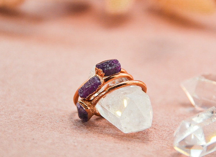 Raw Ruby Copper Stone Ring || Raw Ruby Ring || July Birthstone