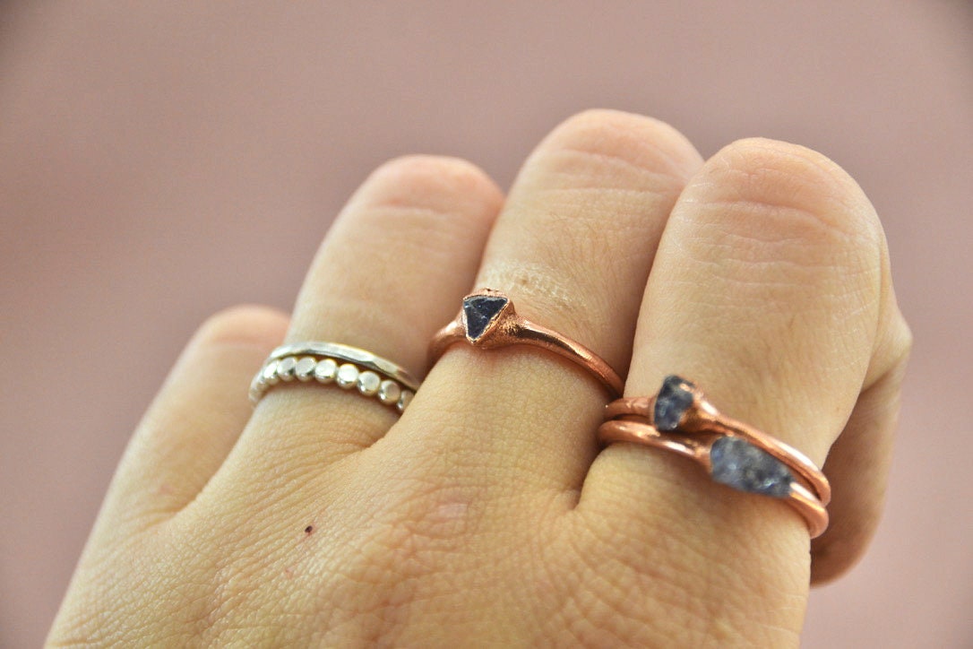 Raw Tanzanite Stone Ring || Copper Tanzanite Ring ||