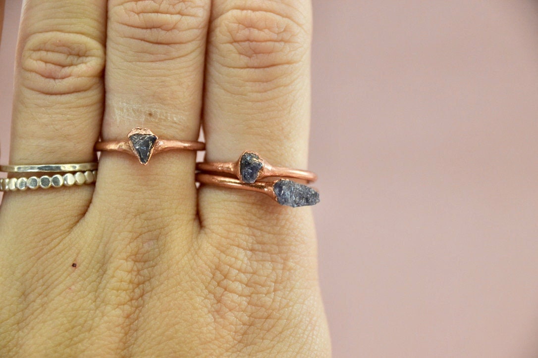 Raw Tanzanite Stone Ring || Copper Tanzanite Ring ||