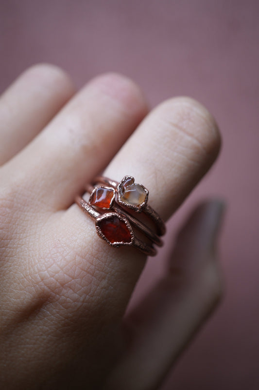 Copper Carnelian Ring || Electroformed Carnelian Stone Ring || Stone Stacking Ring || Healing Crystal Jewelry || Copper Raw Stone Ring