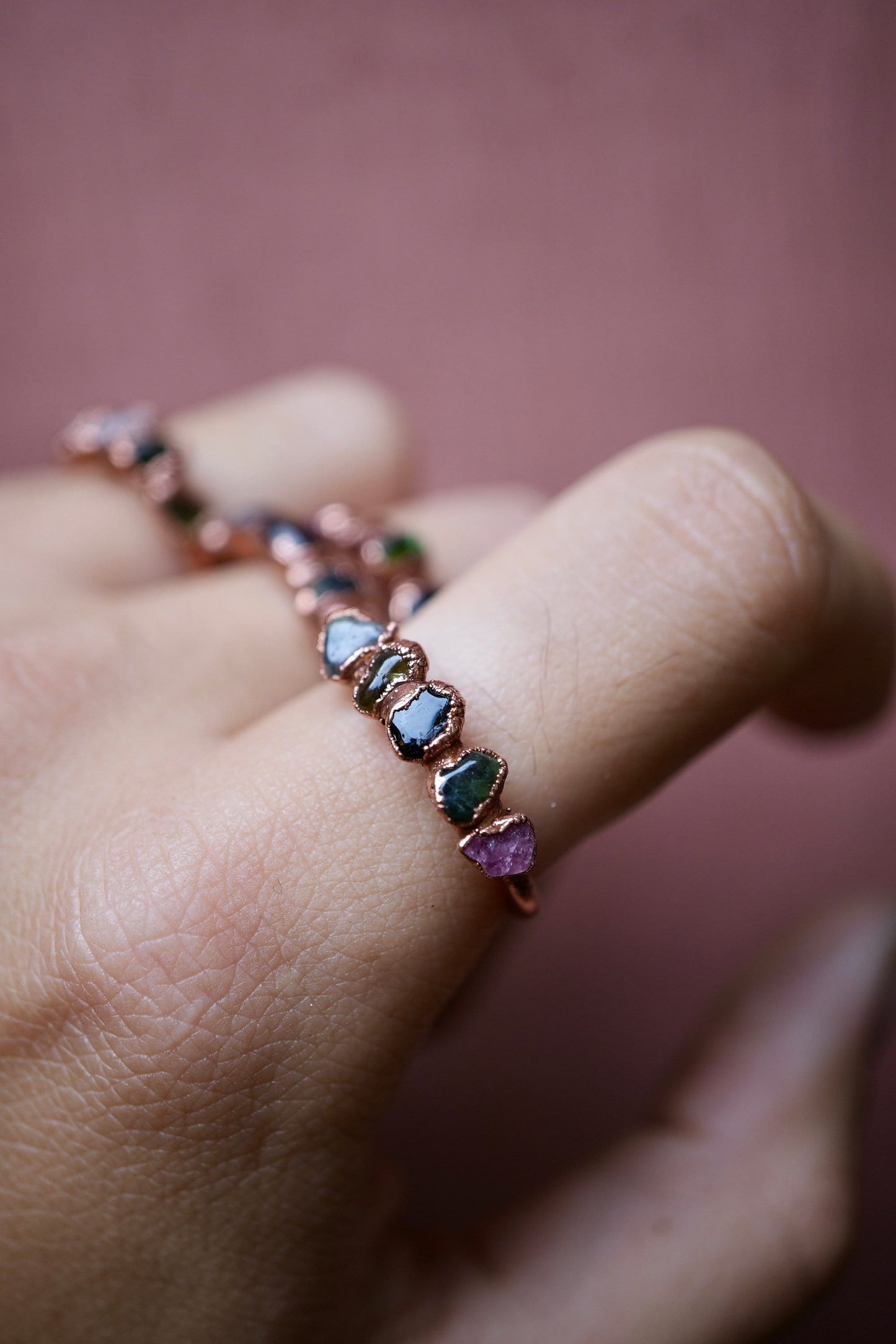 Multi-Colored Tourmaline Ring || Copper Tourmaline Ring || Pink Tourmaline || Green Tourmaline || Black Tourmaline || Electroformed Ring