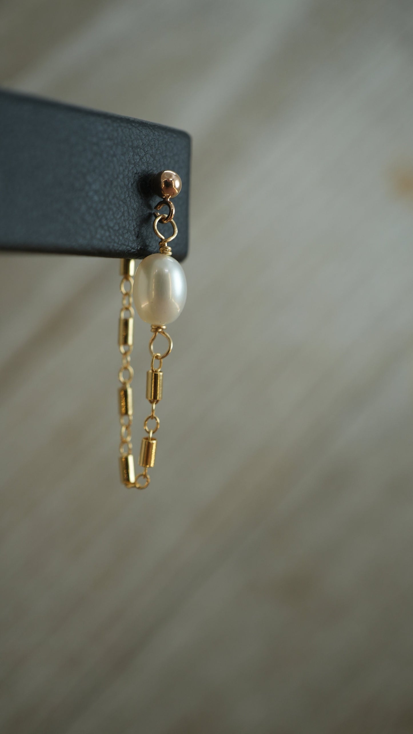 Gold Pearl Post Chain Hoops ||  14K Gold Filled Earrings || Dangling Pearl Earrings