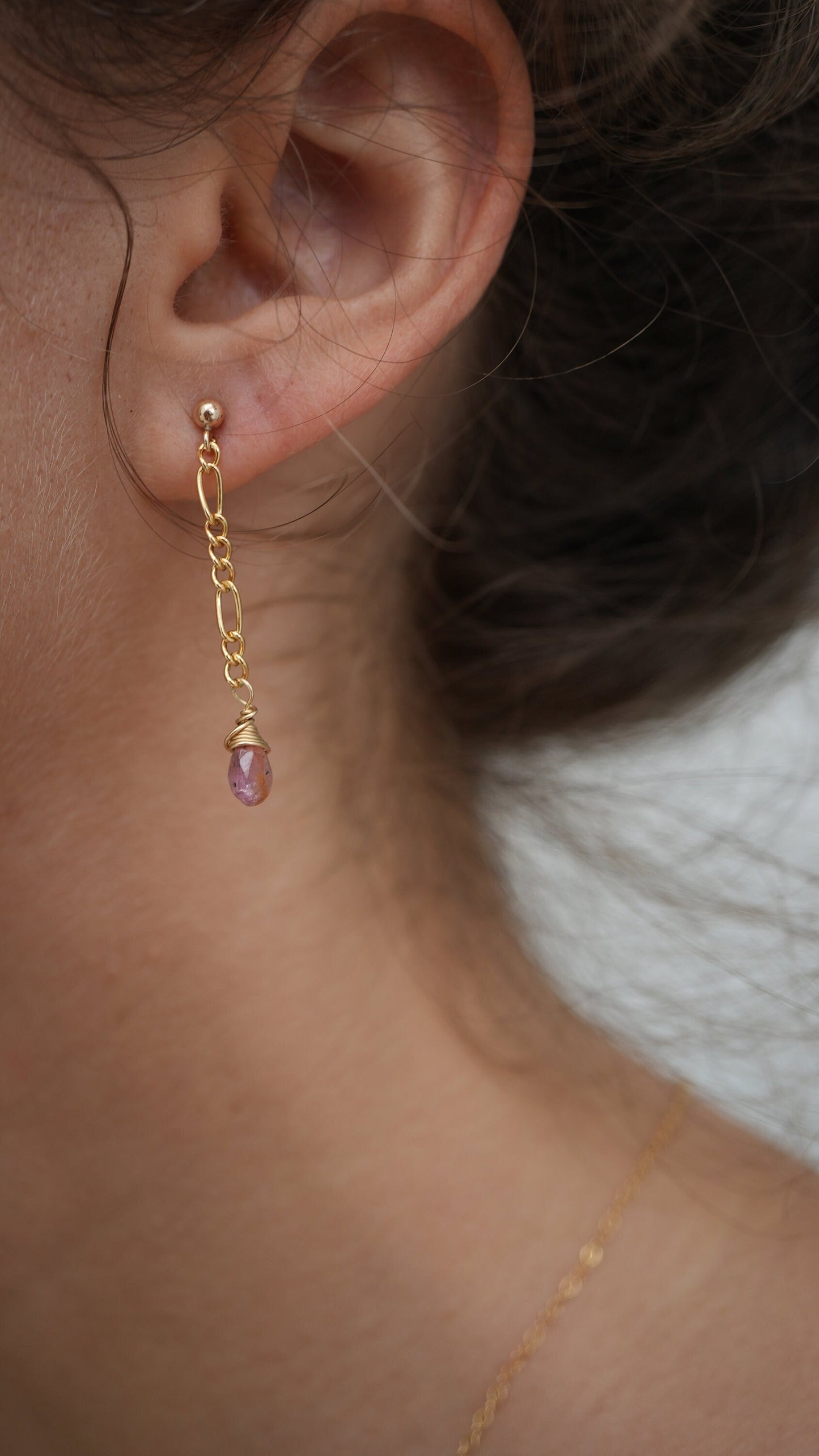 Pink Tourmaline Figaro Chain Earrings || 14K Gold Filled || Wire Wrapped Earrings