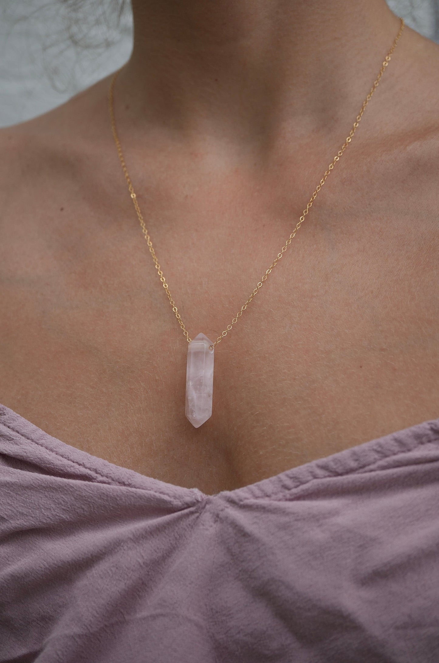 Double Point Rose Quartz Necklace || 14K Gold Filled || Everyday Crystal Necklace