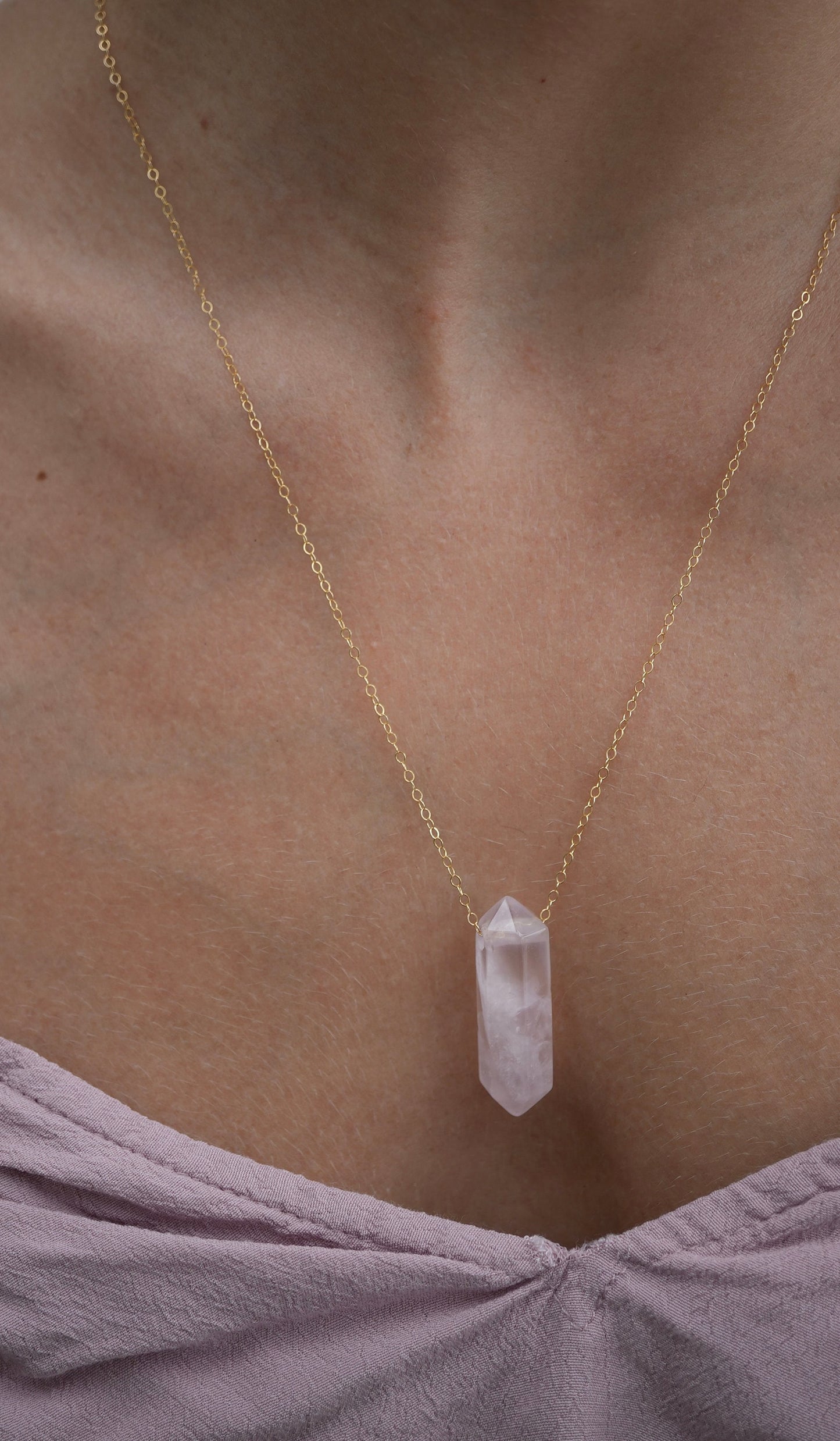 Double Point Rose Quartz Necklace || 14K Gold Filled || Everyday Crystal Necklace