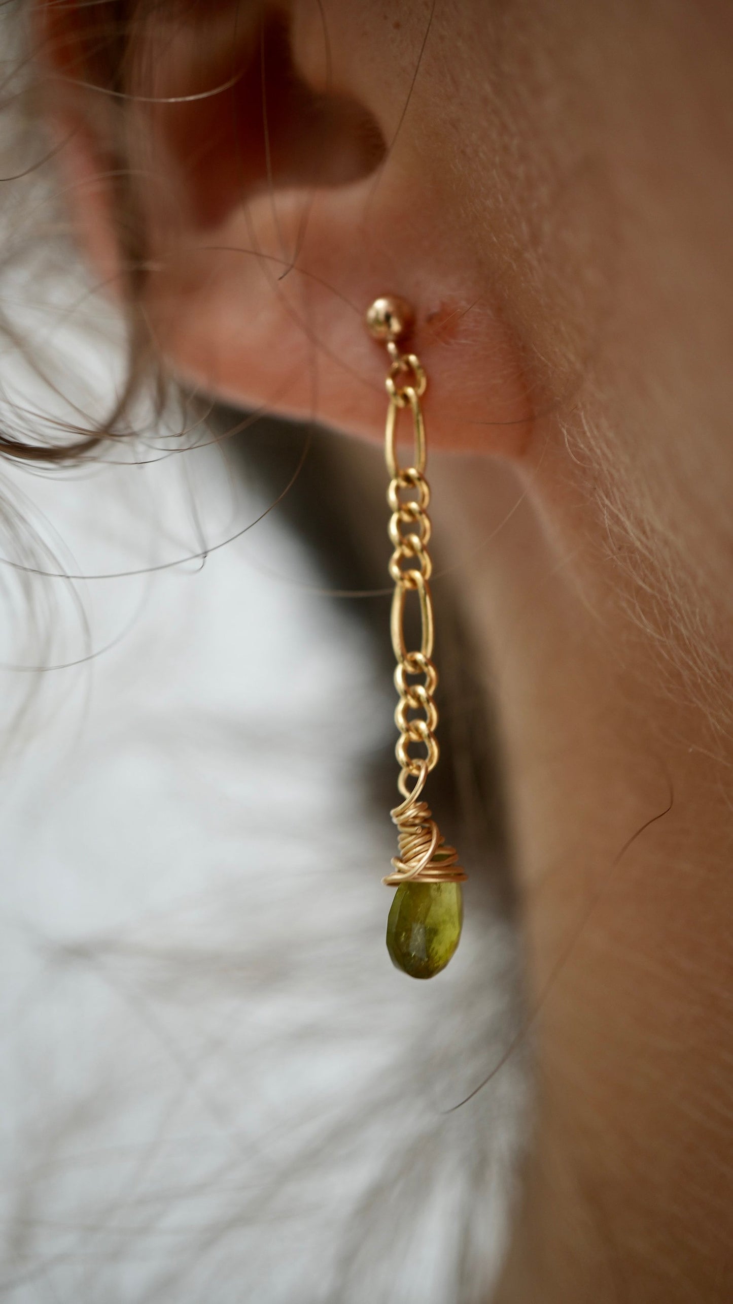 Green Tourmaline Figaro Chain Earrings || 14K Gold Filled