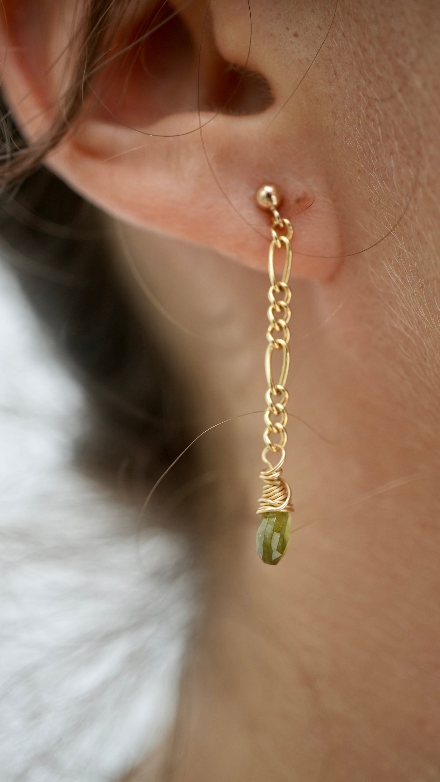 Green Tourmaline Figaro Chain Earrings || 14K Gold Filled