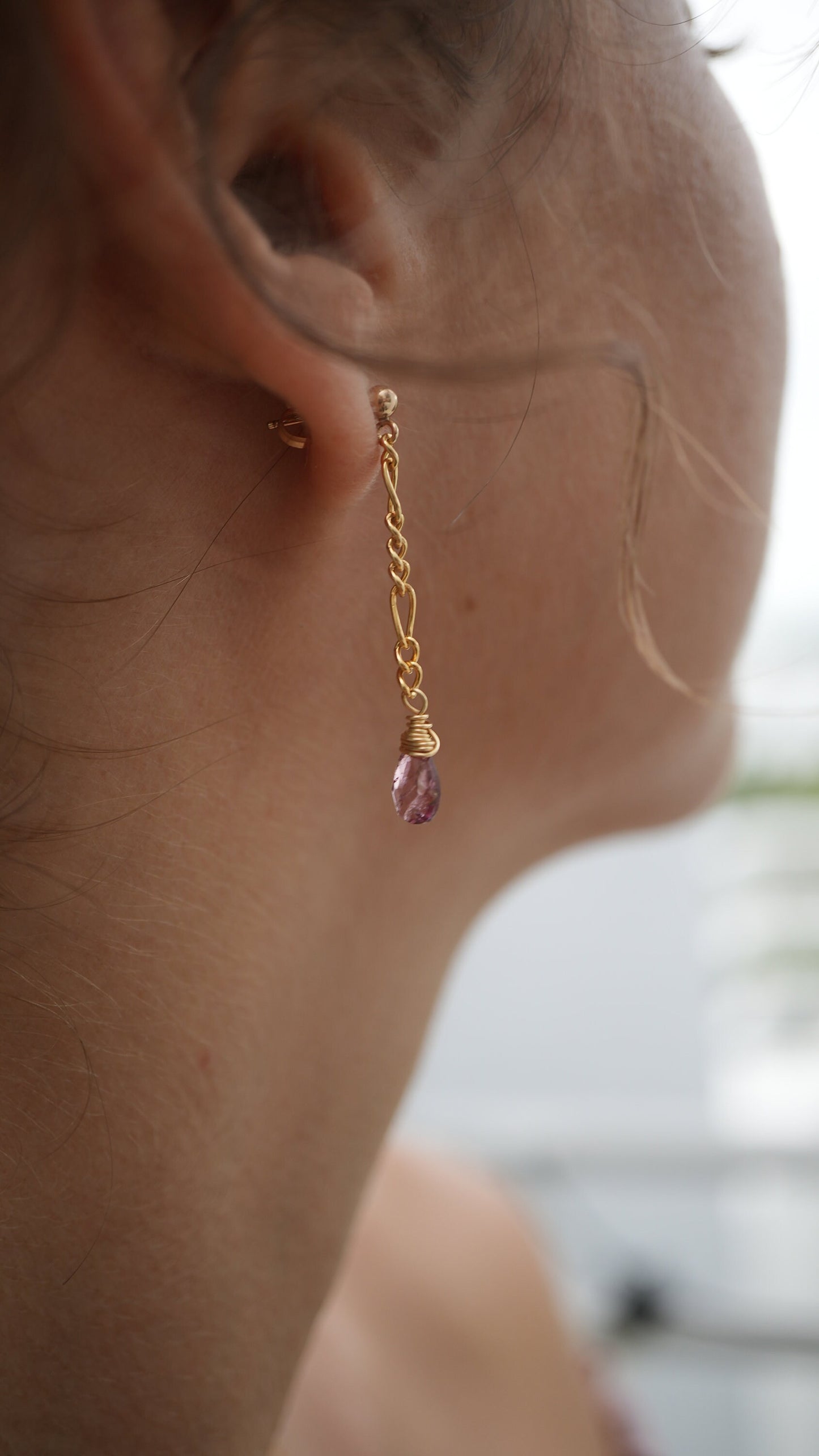 Pink Tourmaline Figaro Chain Earrings || 14K Gold Filled || Wire Wrapped Earrings
