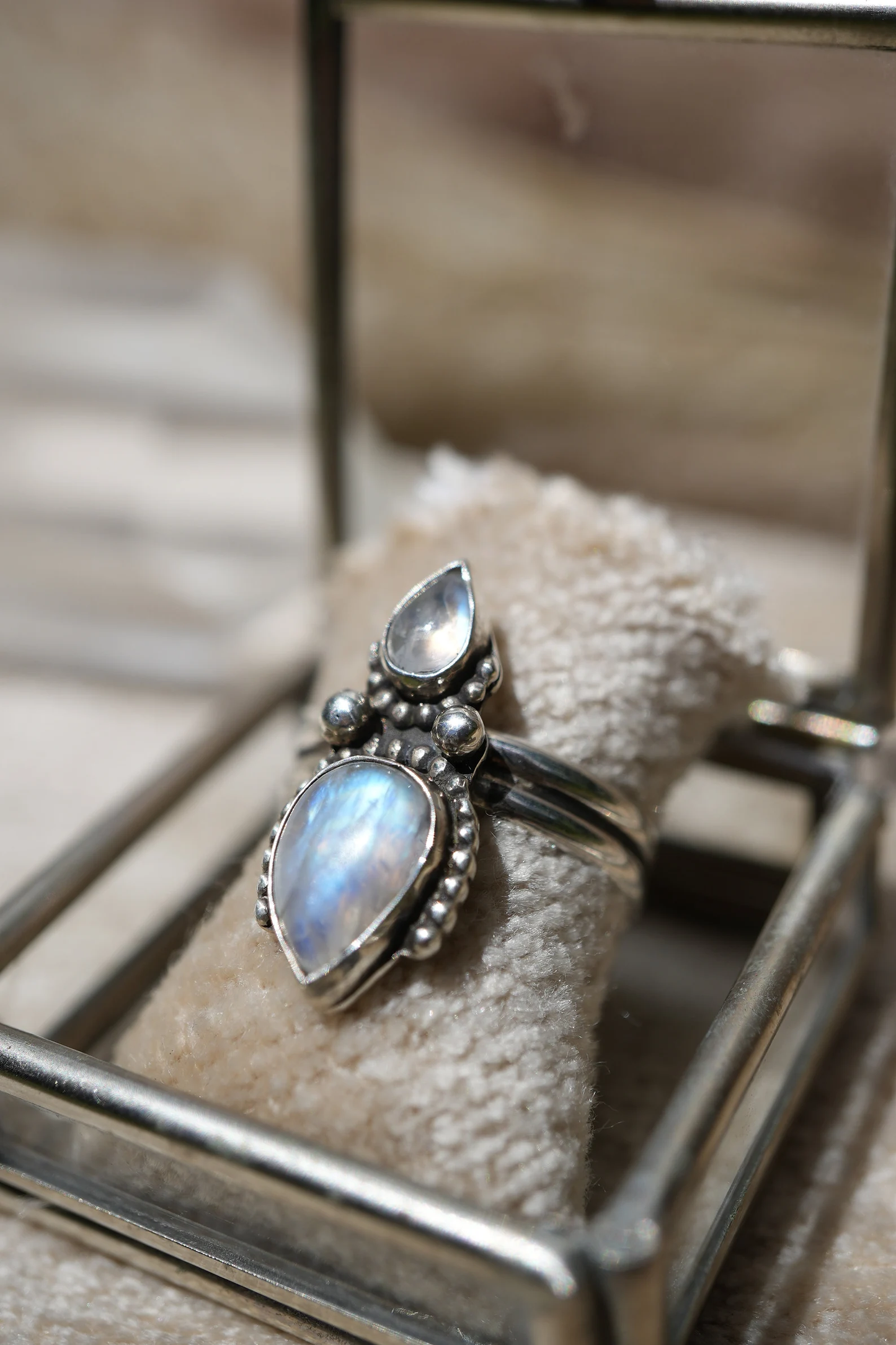 Sterling Silver Moonstone Goddess Ring || Rainbow Moonstone Ring || Solid Sterling Silver